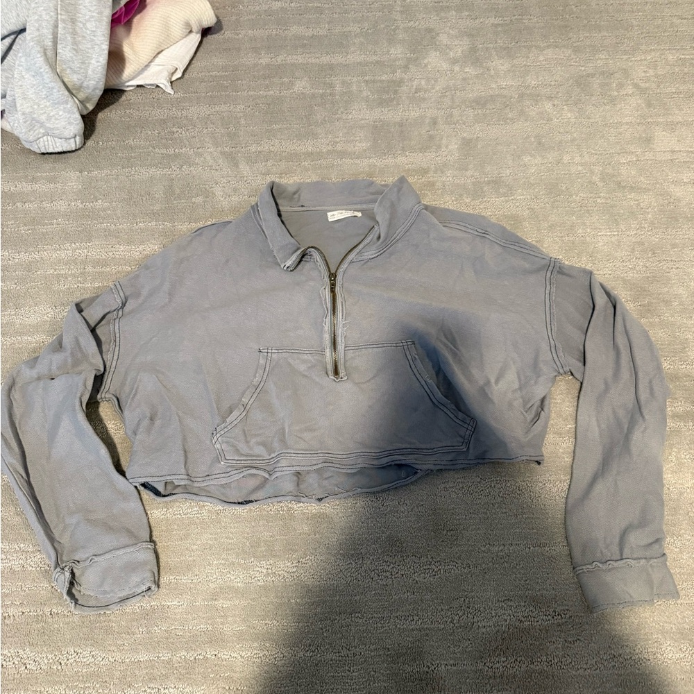 Free People Gray Cropped Sweatshirt